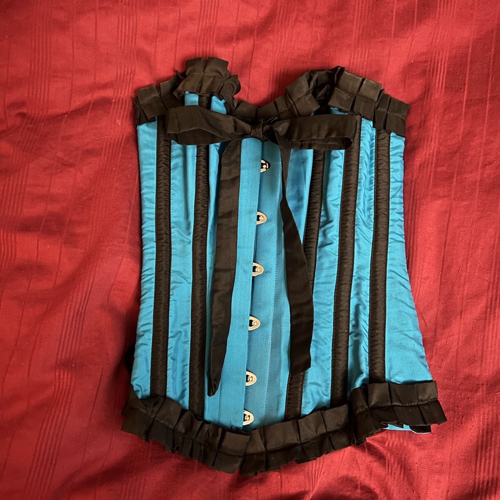 Teal Burleska over-bust corset with steel boning